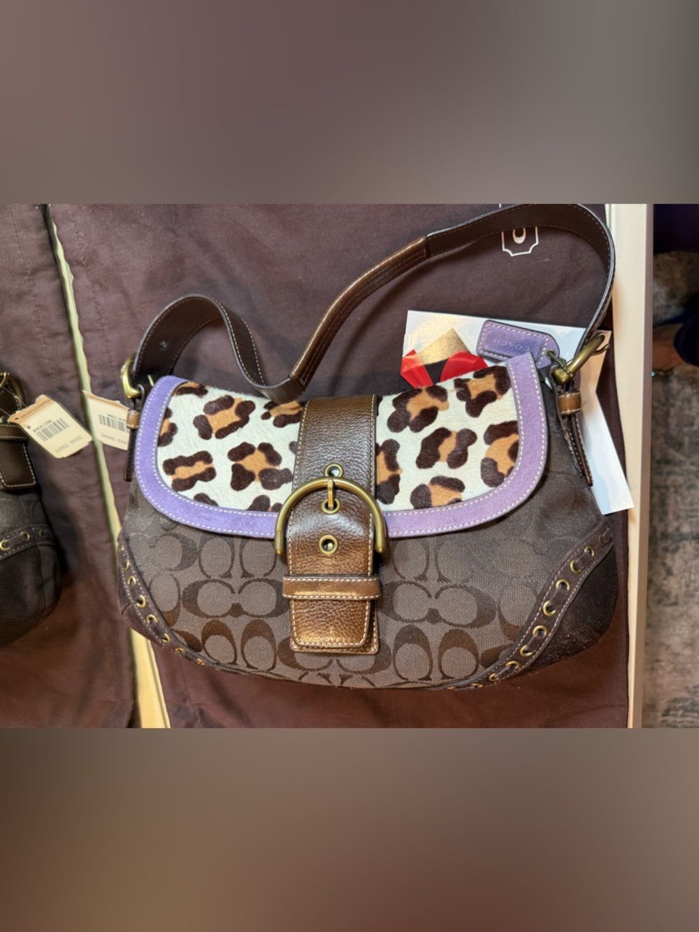 COACH NWT Extremely Rare Vintage Soho Leopard Calf Hair&Brown Signature Handbag - Picture 5 of 15